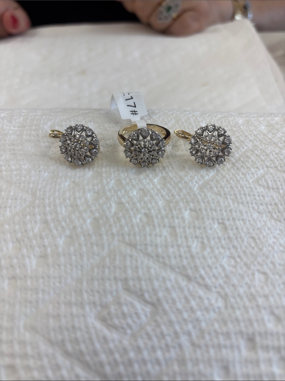 Gold Filled and Silver Tone Floral Cluster Ring and Earring Set